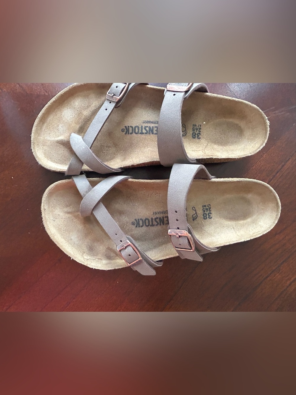 Birkenstock Taupe Suede Crossover Strap Sandals with Buckles size 7